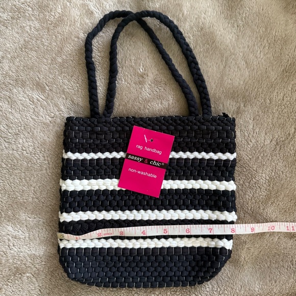 NWT Black and White rag handbag with Braided Handles - Picture 5 of 7